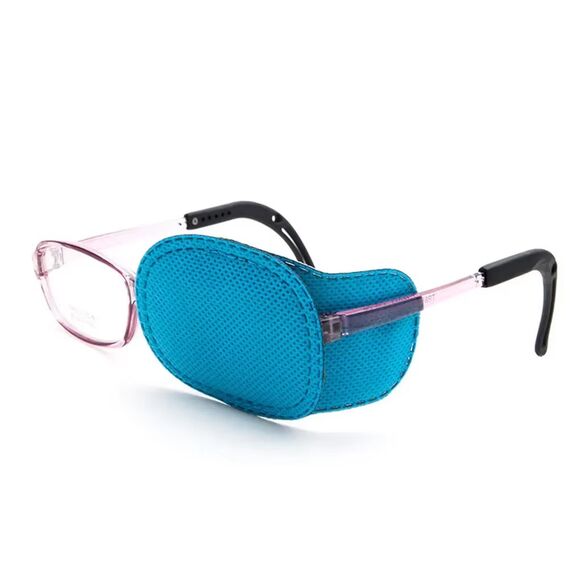 Детский окклюдер на очки для коррекции амблиопии и косоглазия (1 пара, синий), Цвет силиконовых заушников: Синий, изображение 2